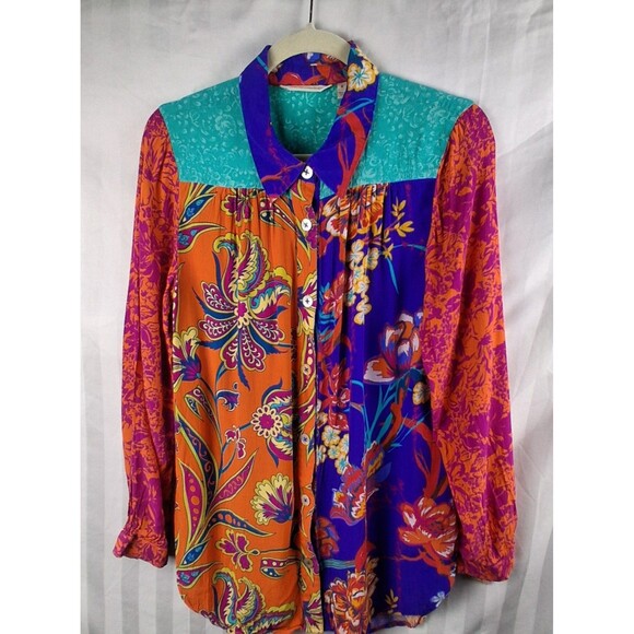 Soft Surrounding  Multicolor Multi-print Button Front Shirt w/Embroidery Size M - Picture 1 of 10